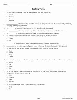 50 Basic Cooking Terms Worksheet Answers | Chessmuseum Template Library